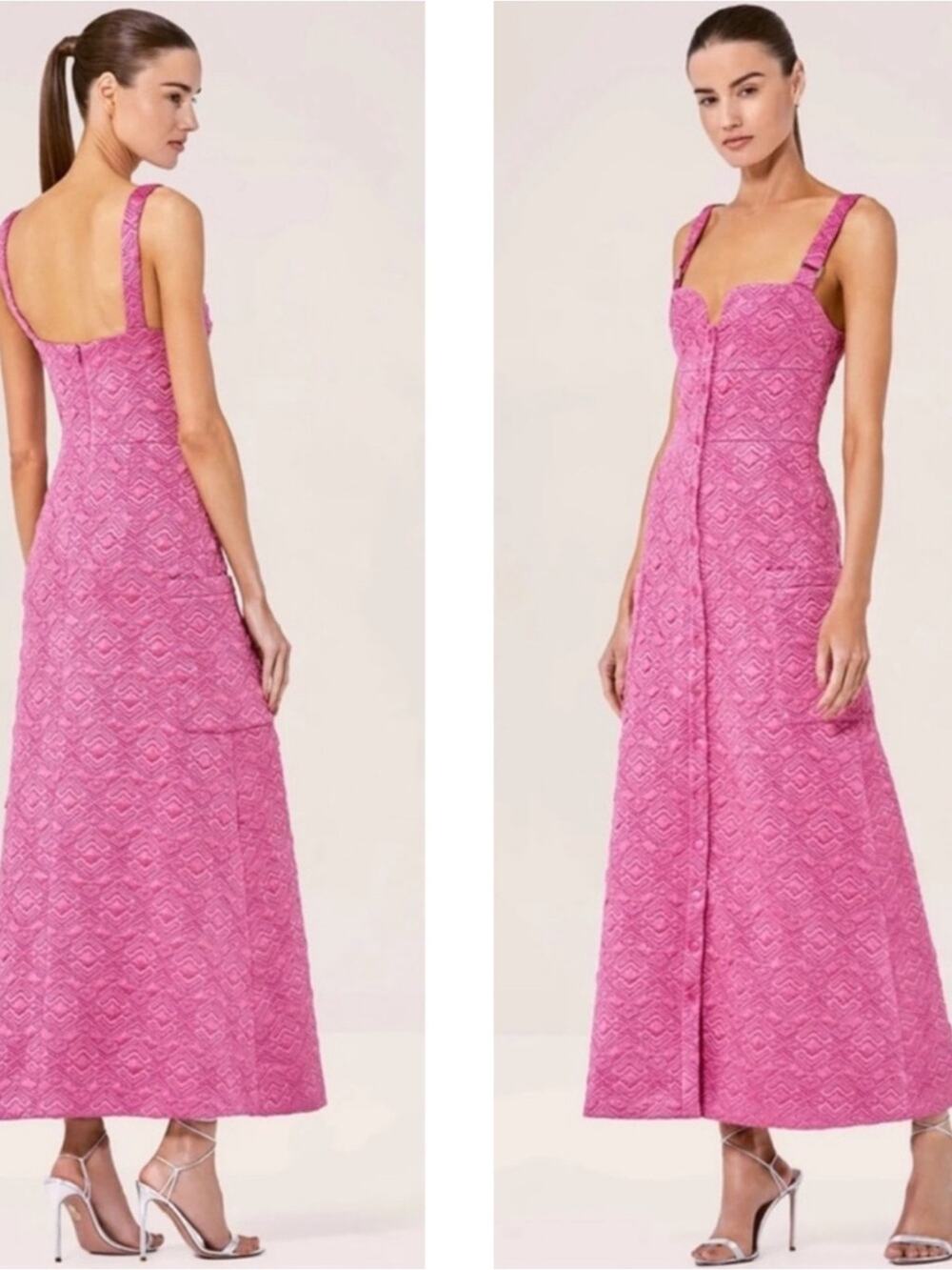ALEXIS Vade Button Down Geometric Jacquard Pink Midi Dress Size Medium